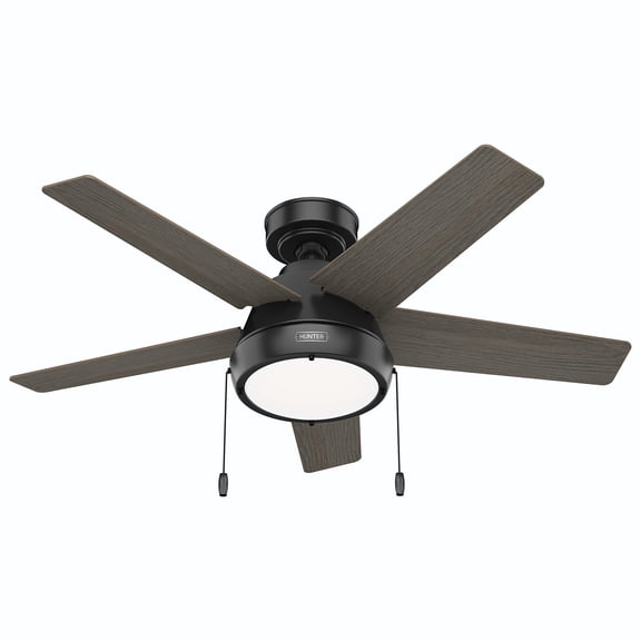 Restored Hunter Fan 44 inch Casual Matte Black Indoor Ceiling Fan with LED Light Kit and Pull Chain (Refurbished)