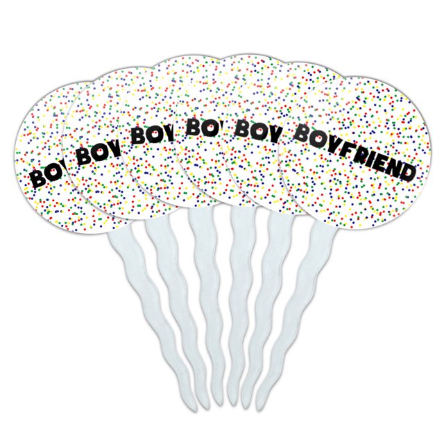 Boyfriend Cupcake Picks Toppers - Set of 6 - Mutlicolored Speckles