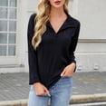thumbnail image 2 of Long Sleeve V-neck Pullover T-shirt for Women, Solid Color Casual Top with Polyester-Spandex Blend, Regular Length, Hand Wash Cold, 2 of 9
