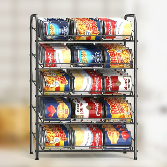 Tank Rack Organizer, 5-Tier Tank Storage Dispenser for up to 60 cans, for pantry kitchen cabinets, black