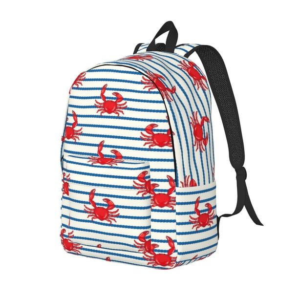 Disketp Cute Red Crabs With Nautical Mochila de Lona Estampada, Mochila Escolar de Viaje Ligera para Estudiantes y Portátil-Small