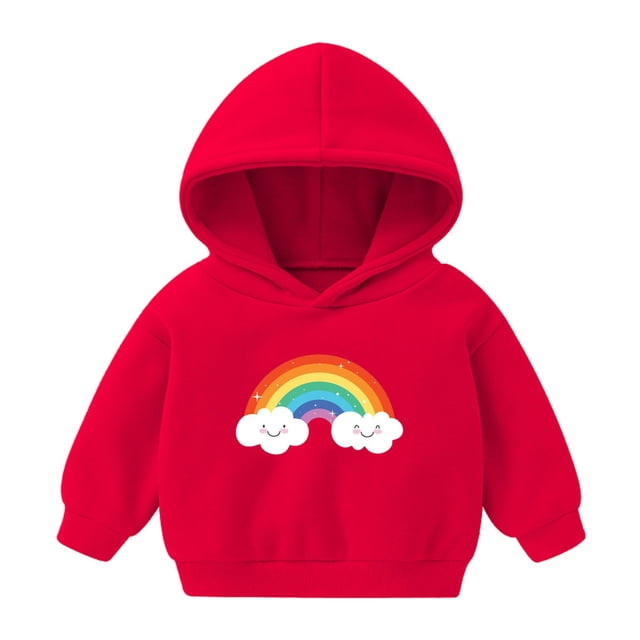 Économies d'Hiver! SROBPTY Chandails à Manches Longues pour Tout-Petits, T-Shirt pour Enfants à Manches Longues à Motif Imprimé, Col Rond, Court, Garçons et Filles, Chandail à Capuchon Rouge, 5 Ans