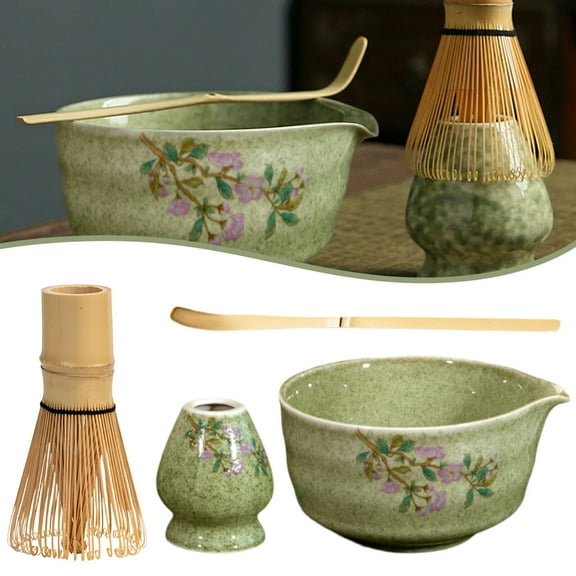 ACDANC 4Pcs Matcha Whisk Set,Bamboo Tea Whisk Matcha Set,Efficient Use Matcha Kit,Green1