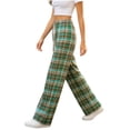 thumbnail image 5 of Women's Plaid Straight Leg High Waist Casual Pants, Polyester Pocket Loose Long Trousers, Fashion Summer Bottoms for Daily Shopping Home | TruHer,Green Free Size, 5 of 7