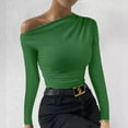 thumbnail image 3 of tarylea Going out Tops for Women One Shoulder Slim Fitted Tops Long Sleeve Solid Color Shirts Casual Cute Trendy Comfy Tops, 3 of 5