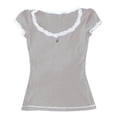 thumbnail image 4 of Womens T Shirts Casual Tight Lace Round Neck Short Sleeve T Shirt Top Tops for Women Trendy Grey L, 4 of 4