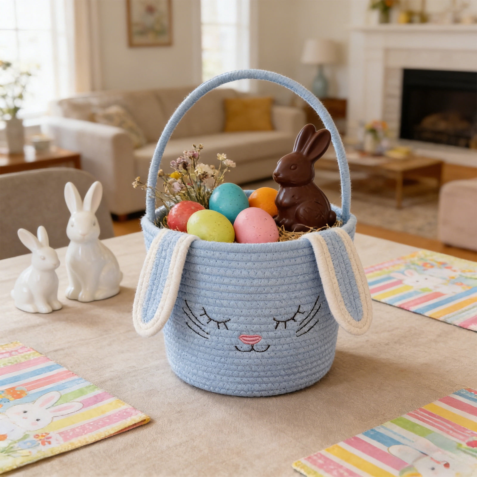 Lunxisen 2 Pcs Easter Storage Basket Hand-woven Rabbit Holiday Decorative Organizer Home Decor Baskets
