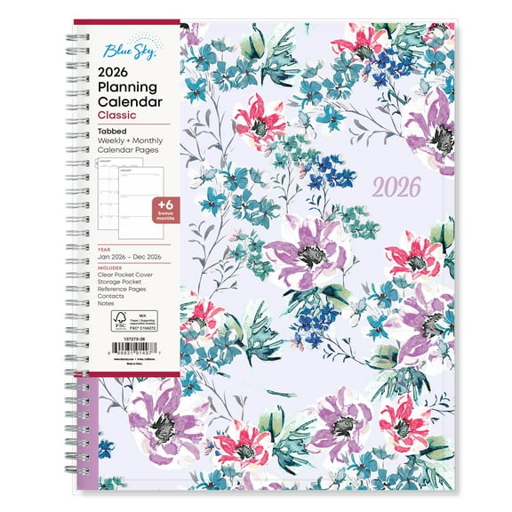 Blue Sky 2026 Weekly and Monthly Planner Calendar, January 2026 - December 2026, 8.5" x 11", Clear Pocket Cover, Laminated Tabs, Durable Twin Wire Binding, Storage Pocket, Laila
