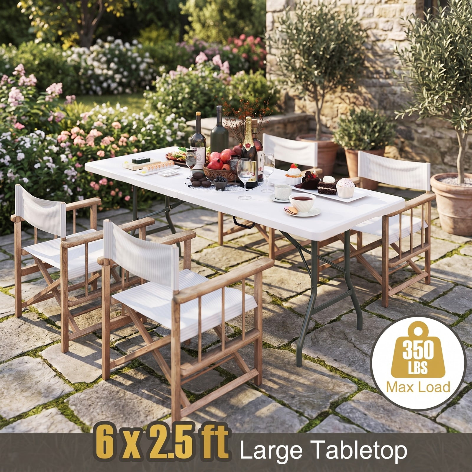 Furnibear 6 FT Portable Folding Table, 350 LBS Fold-in-Half Utility Table with Waterproof HDPE Tabletop and Carrying Handle for Picnic Camping Party Indoor, White
