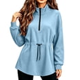 thumbnail image 6 of Bzdzmqm Women Fall Winter Fleece Sweatshirts Long Sleeve Zipper Drawstring Pullover Tops Cozy Warm Basic Solid Cardigan Casual Outfits for Work Travel Daily Wear, Blue XL, 6 of 7