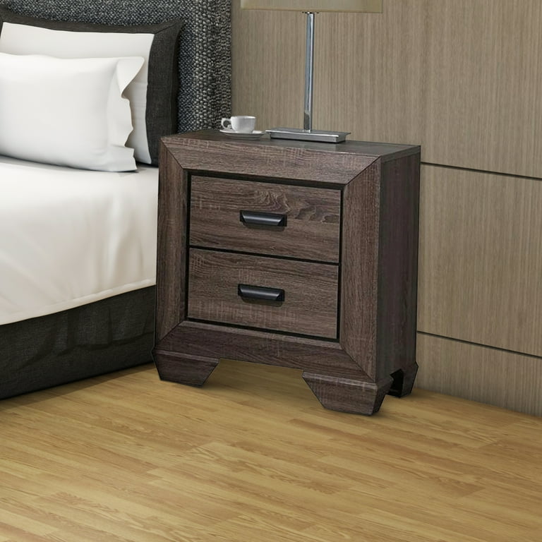 Two Drawer Nightstand With Scalloped Feet In Weathered Gray Grain