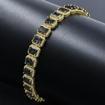 14K Yellow Gold Finish Onyx Black Simulated Diamonds Solitaire Mens Ladies Bracelet 10mm / 8.5 Inch