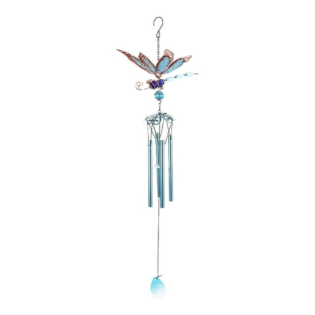 Carillón de viento de metal con adorno colgante luminoso para decoración del hogar y el jardín. Tubo de aluminio azul