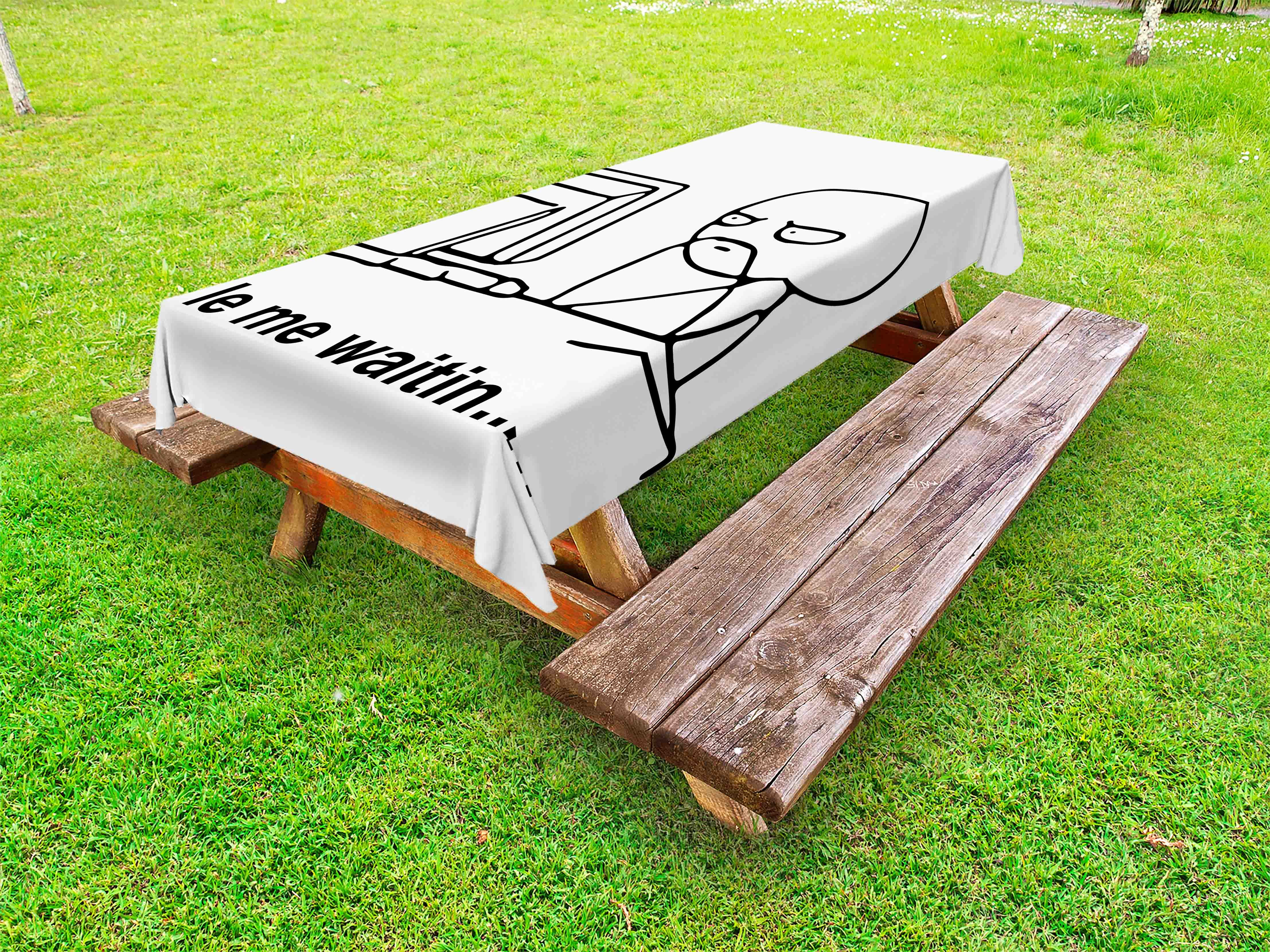 Humor Outdoor Tablecloth, Stickman Meme Face Icon Looking at Computer