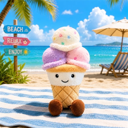 Soft 3 Ball Ice Cream Plush Toy Simulation Food Stuffed Doll Cute Dessert Plushie for Kids Gift Pretend Play Kitchen Food Toy Bedroom Decor Style D