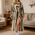 thumbnail image 6 of Virmaxy Striped Plush Bathrobe Women Long Sleeve Fleece Robe with Pockets Belted Housecoat Warm Winter Spa Loungewear Dressing Gown Coffee, 6 of 8