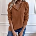 thumbnail image 2 of Women’s Long Sleeve V Neck Button Henley Sweatshirt Loose Knitted Pullover Ribbed Lightweight Tunic Top Business Casual Fall Blouse for Layering or Office Wear, 2 of 5