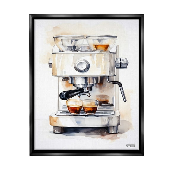 Stupell Industries Modern Espresso Machine Food & Beverage Painting Black Floater Framed Canvas Art Print Wall Art, 17 x 21