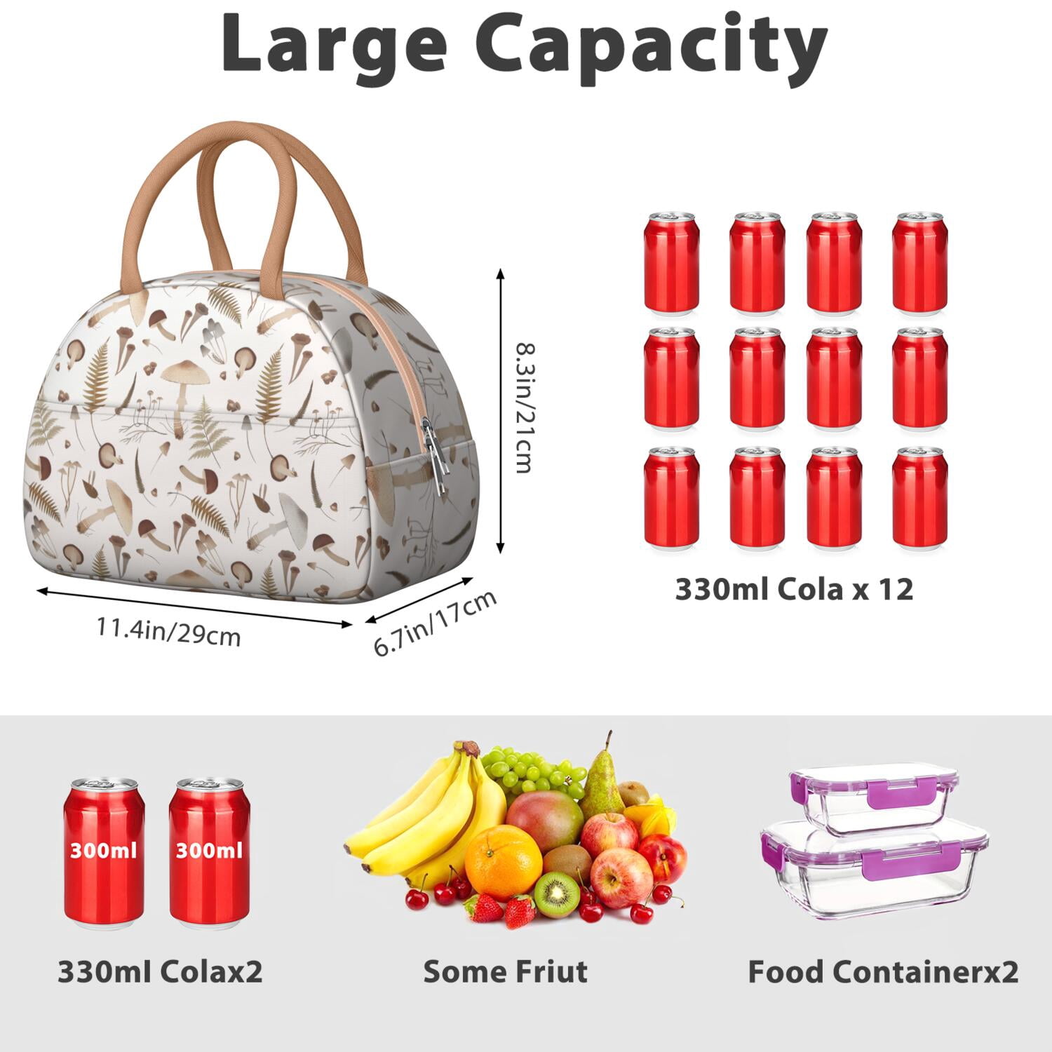 Vintage Mushroom Lunch Box – Reusable Insulated Bag with Botanical Fungi Design, Ideal for Work or Outdoors