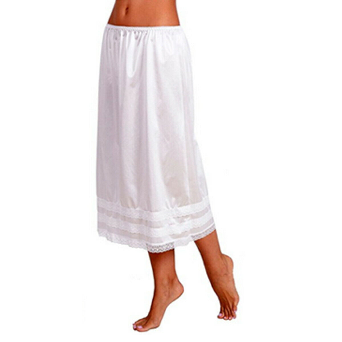 Ladies Polyester Underskirt Waist Half Slip Petticoat White