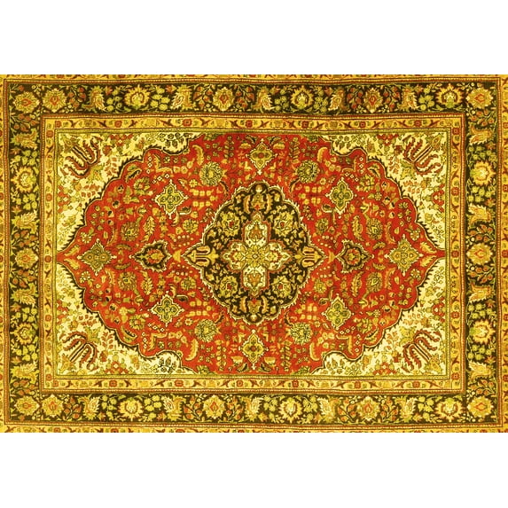 Ahgly Company Indoor Rectangle Medallion Yellow Traditional Area Rugs, 3' x 5'