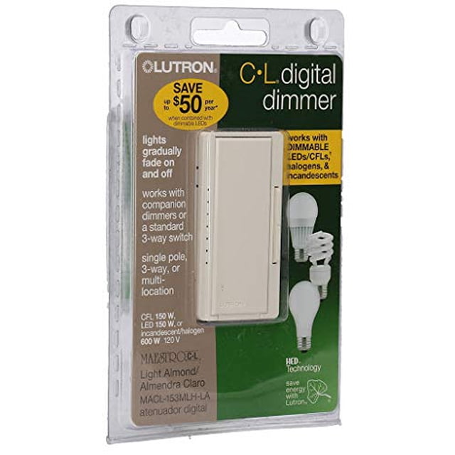 Interruptor de intensidad Lutron Maestro MACL-153MLH-LA 150W Light Almond