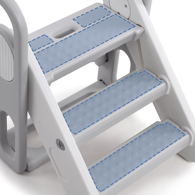 Collapsible 3-Step Toddler Step Stool with Handles – Adjustable, Non-Slip Cooking Assistant Tower for Kids – Bathroom, Kitchen, Toilet – Collapsible Grey HDPE – USA Grey (Model: LZW2023-601)