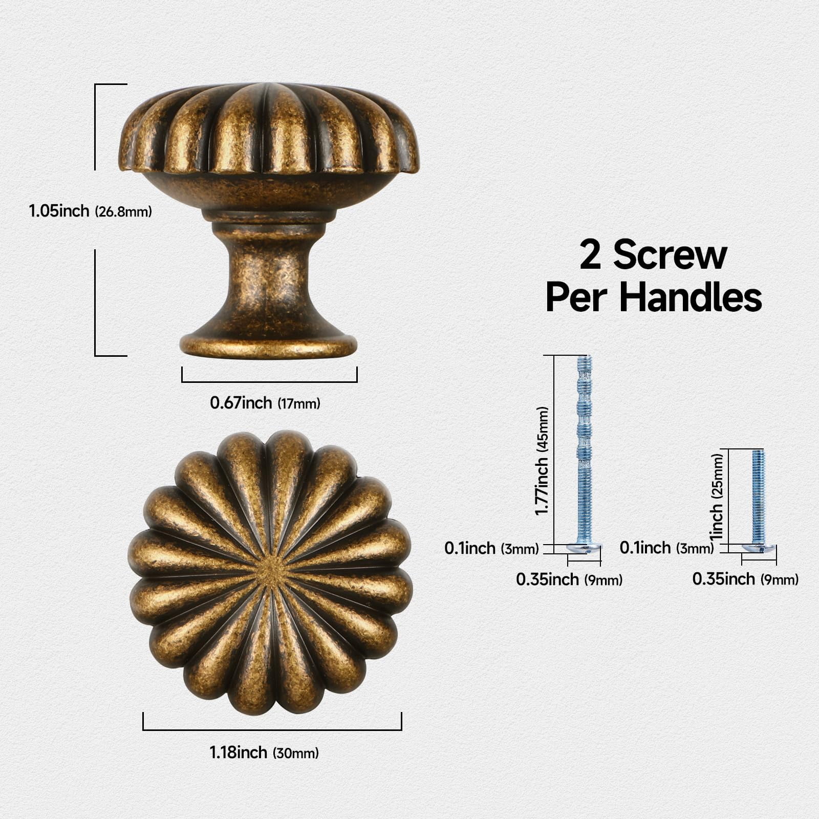 10 Pack Antique Brass Cabinet Knobs for Kitchen Cabinets and Dresser Drawers，Zinc Alloy Hardware Handles Pulls，Vintage Cupboard Drawer Knob