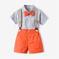 thumbnail image 3 of KYAIGUO Boys Girls 2Pcs Short Sleeve Clothes Gentleman Outfit for Toddler Kids Baby，Summer Cotton Short Sleeve Shirt+Shorts Pants Fashion Comfortable Outfits for 6M-8Y, 3 of 8