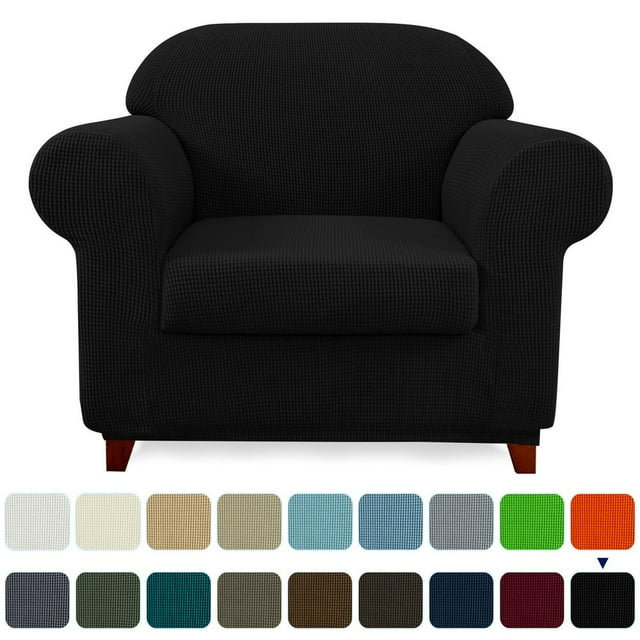 Housse Extensible 2 Pcs 2024 à Motif Quadrillé Texturé pour Sofa Gris