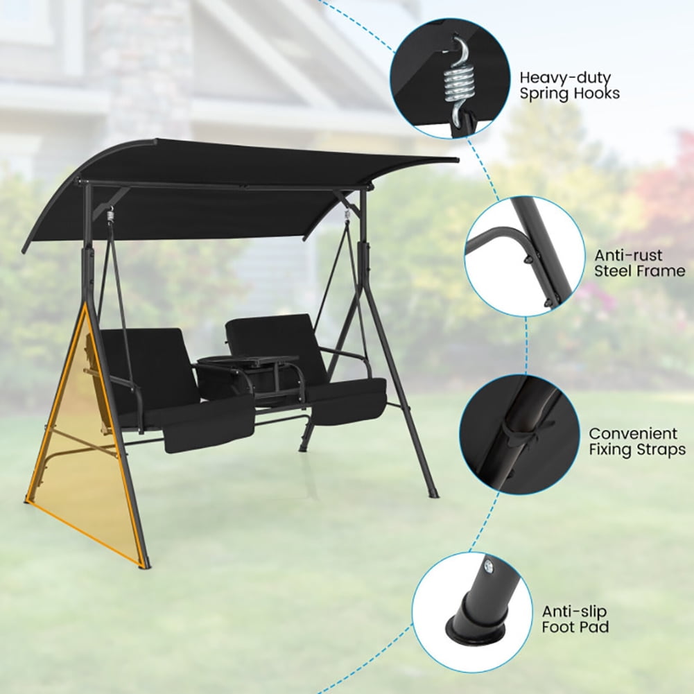 Aimee Lii Porch Swing Chair with Adjustable Canopy, Swing Chair Outdoor, Black Aimee Lii Porch Swing Chair with Adjustable Canopy, Swing Chair Outdoor, Black
