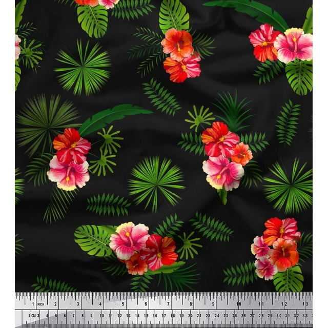 Soimoi Rayon Fabric Floral & Leaves Tropical Print Fabric by Yard 42 Inch Wide