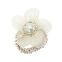Unique Bargains 1 Pc Floral Rhinestone Faux Pearl Scrunchies for Home Beige