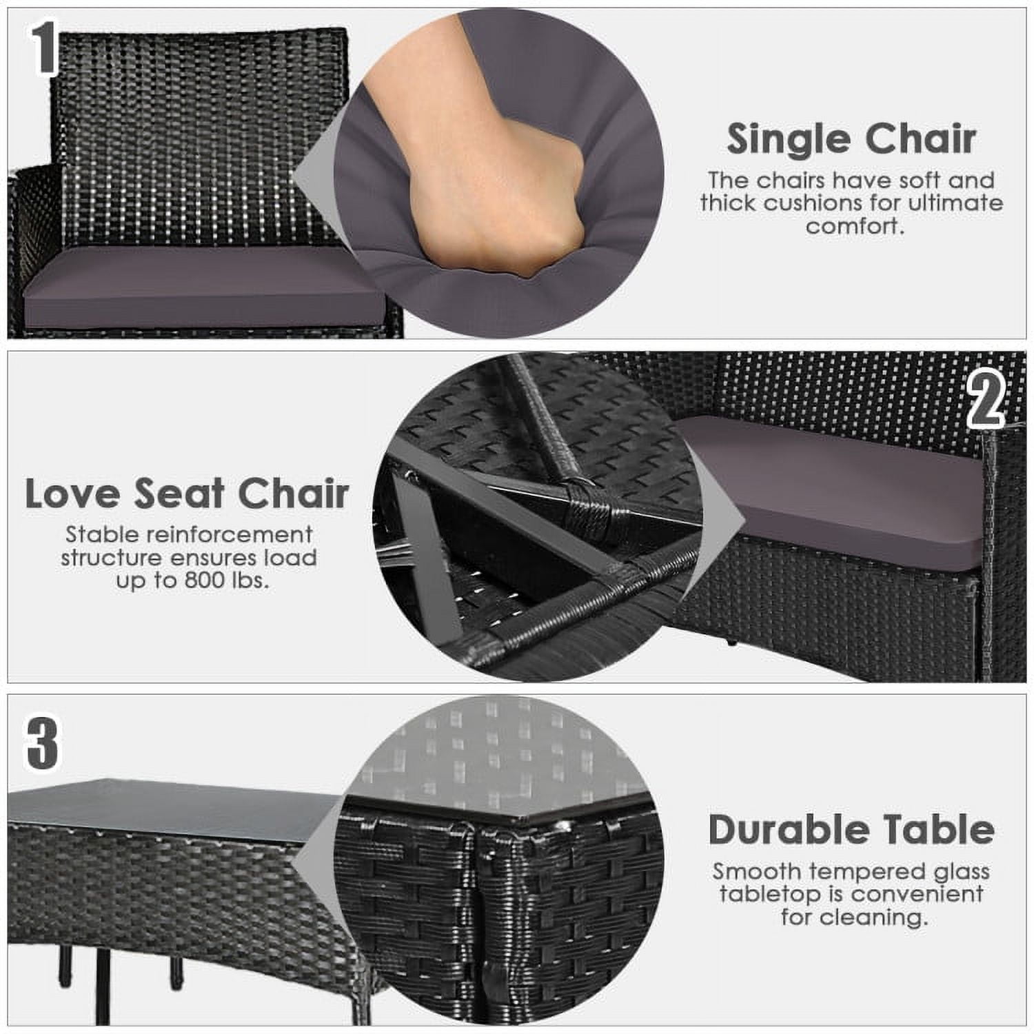 Aimee Lii 4 Pcs Patio Wicker Furniture Set, Cushioned Sofa Furniture with Tempered Glass Coffee Table, Small Patio Set, Gray Aimee Lii 4 Pcs Patio Wicker Furniture Set, Cushioned Sofa Furniture with Tempered Glass Coffee Table, Small Patio Set, Gray