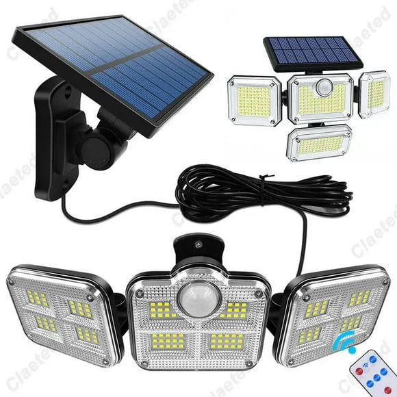 Solar Motion Sensor Outdoor Lights, 2500LM Bright LED Security Floodlight with 3 Adjustable Heads, Solar-Powered, IP65 Waterproof, Remote Control for Garage, Yard & Patio