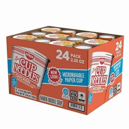 Nissin Cup Noodles Chicken Flavor – 24 Pack Bulk Case, 2.25 oz Each | Microwavable Paper Cup Ramen Soup