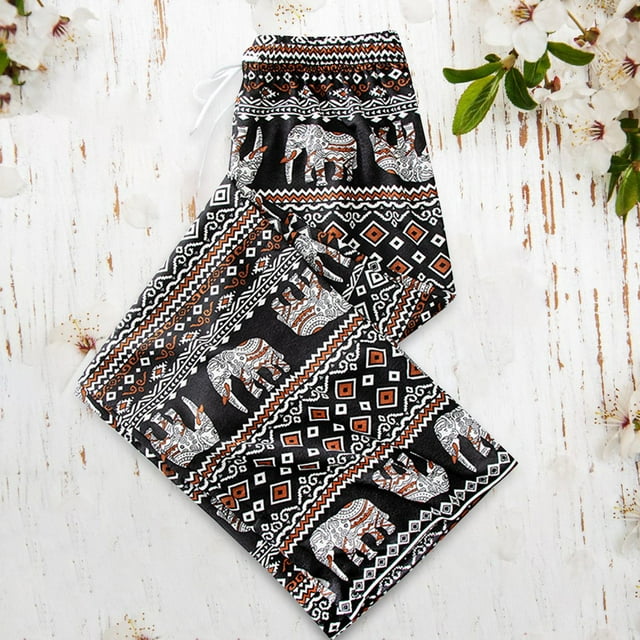 Pantalones Harem Mujer Pantalones Boho de Cintura Alta para Mujer Pantalones Hippie de Pierna Ancha Ligeros Ropa Informal para Damas Salón Festival Ho Marrón