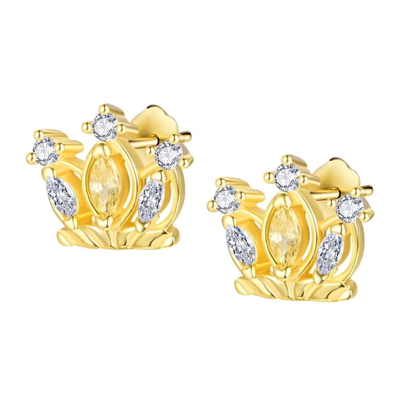 TANGPOET 24K Gold Plated Crown Earrings 925 Sterling Silver Enchanted Earrings for Women