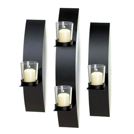 Zingz & Thingz Glass Candle Wall Sconces - 14.5" - Black and Clear - Set of 3