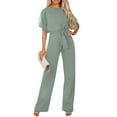thumbnail image 2 of Huankd Womens Summer Casual Short Sleeve Pants Suit Beach Vacation Romper Belted Dressy Wedding Guest Jumpsuit Jumper Mint Green 2XL, 2 of 5