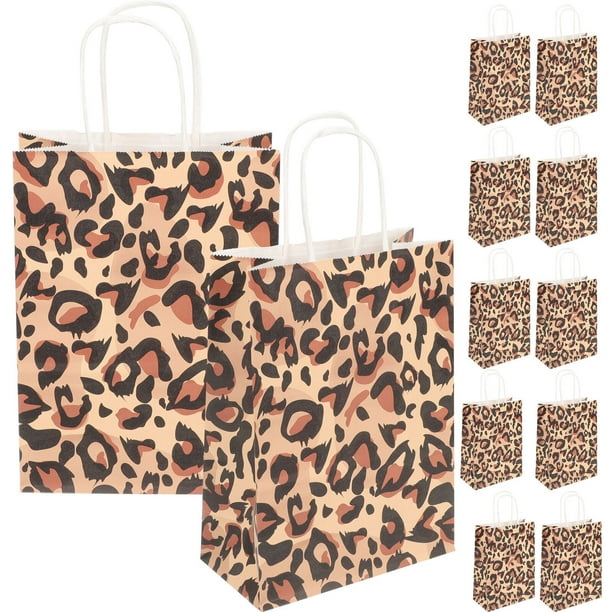 GOOHOCHY 12 bolsas de papel para regalos: bolsa para dulces con estampado de leopardo, para fiestas, compras, almacenamiento, envoltura y venta minorista de artículos.