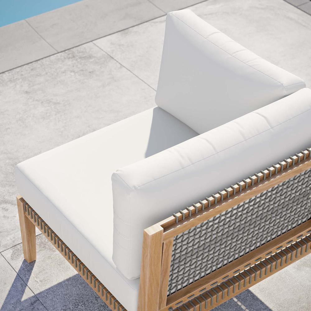 Modway Clearwater Teak Wood and Fabric Outdoor Corner Chair in Gray/White