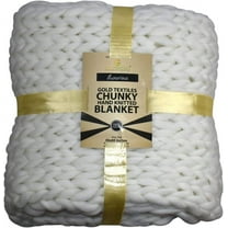 GOLD TEXTILES Chunky Knit Blanket 50x60 Warm Soft Cozy for Lounge Sofa & Bedroom, Handmade Knitted Yarn Throw Blanket White