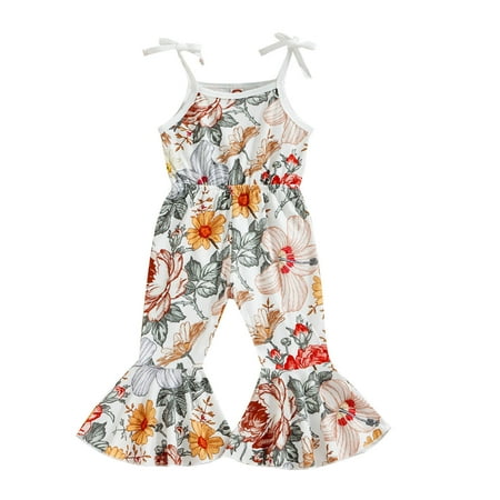 

Zpanxa Toddler Baby Girl Clothes Cute Floral Print Ruffles Flared Pants Jumpsuit Romper Summer Loose Trendy Dressy Clothes Multicolor
