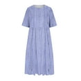 thumbnail image 4 of Summer Dresses for Women 2025, Women’s Fashion Printed Short Sleeve Round-neck Long Dress(Blue,S), 4 of 5