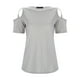 thumbnail image 4 of Camiseta de mujer imitación algodón con hombros descubiertos y color liso, 4 of 8