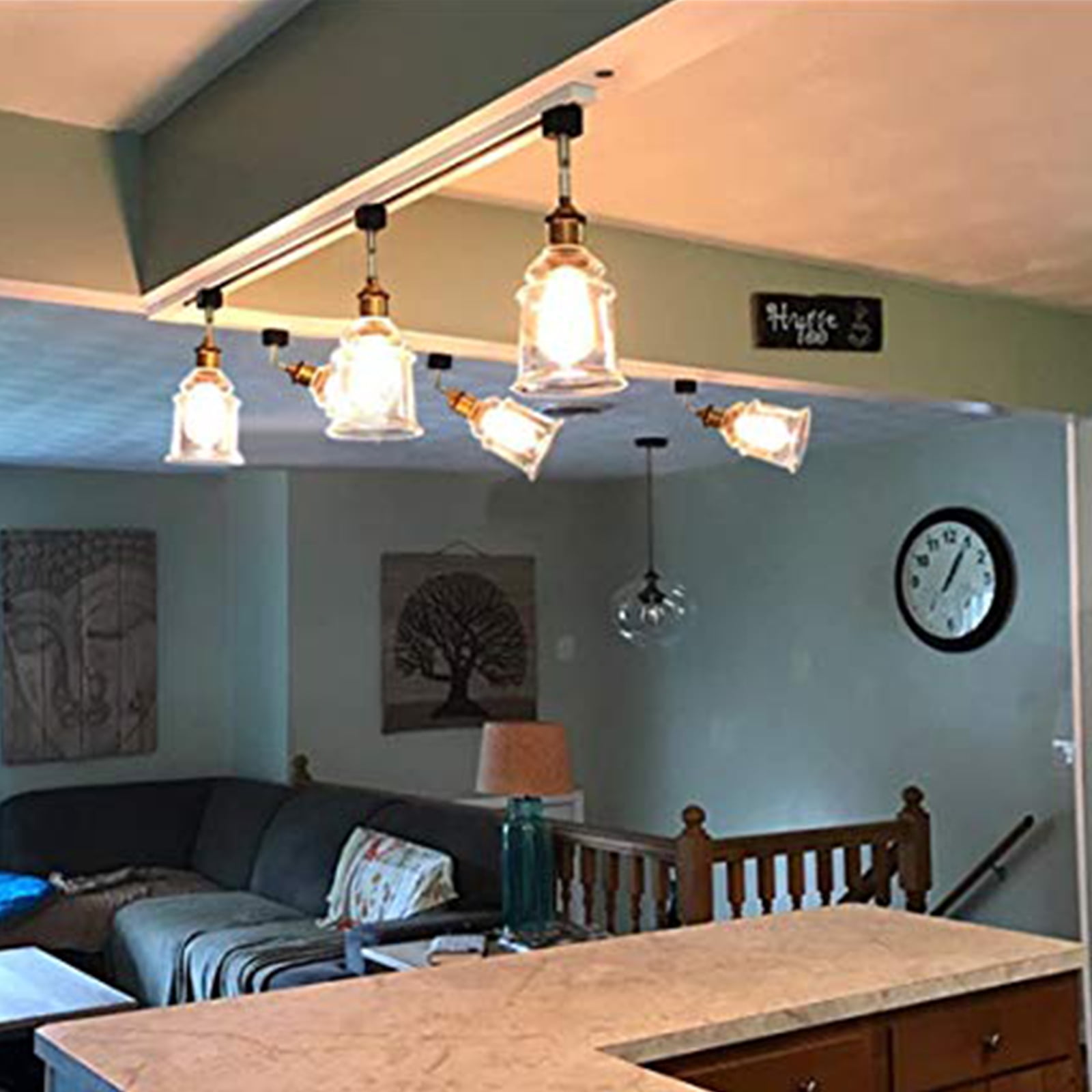 Kiven H-Type Track Light, 3-Light industrial Halo Track Pendant Lighting Fixtures E26 Socket