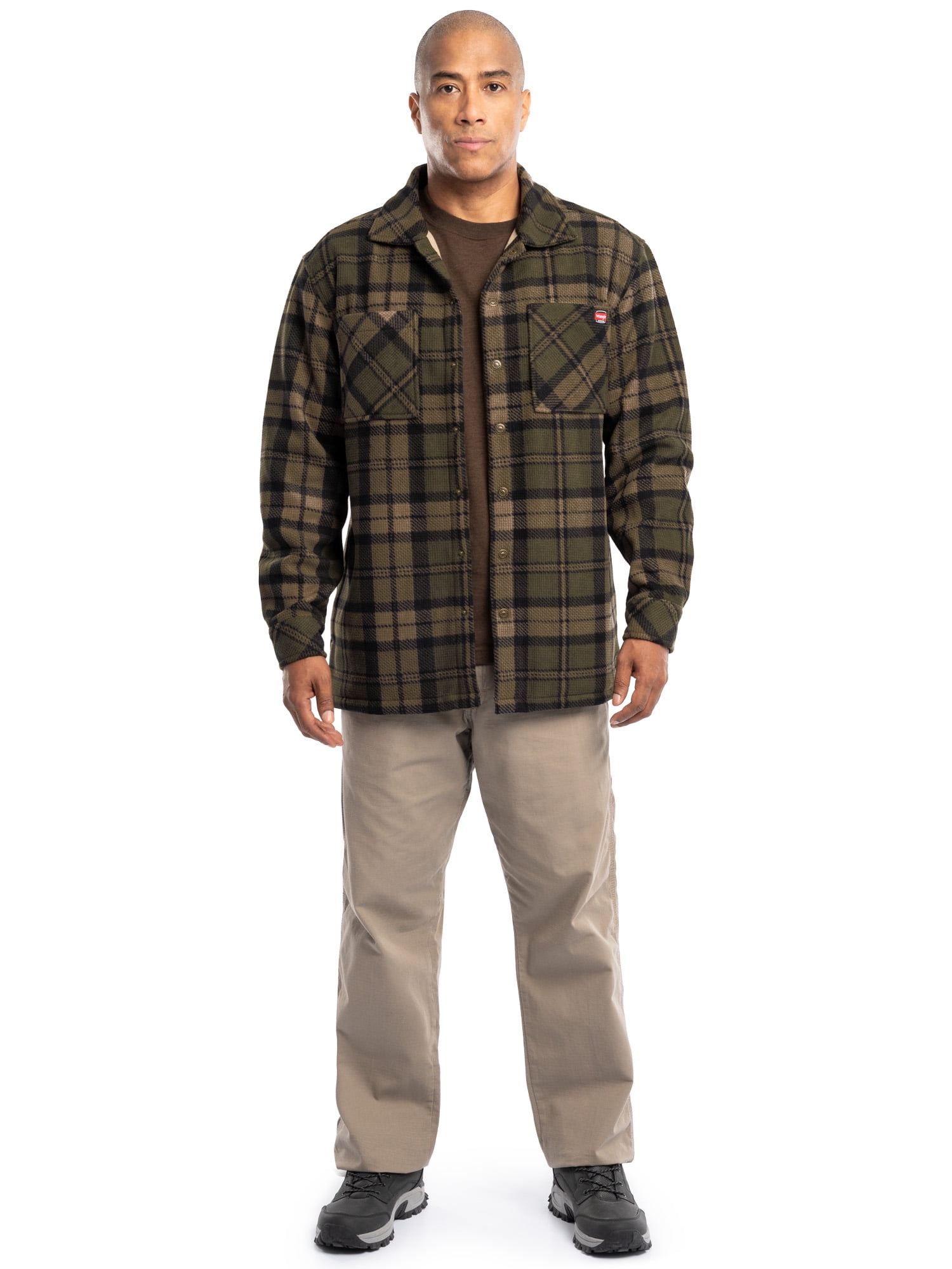 Wrangler Workwear Men's Button-up Bonded Flannel Texture Long Sleeve Overshirt, Size S-3XL