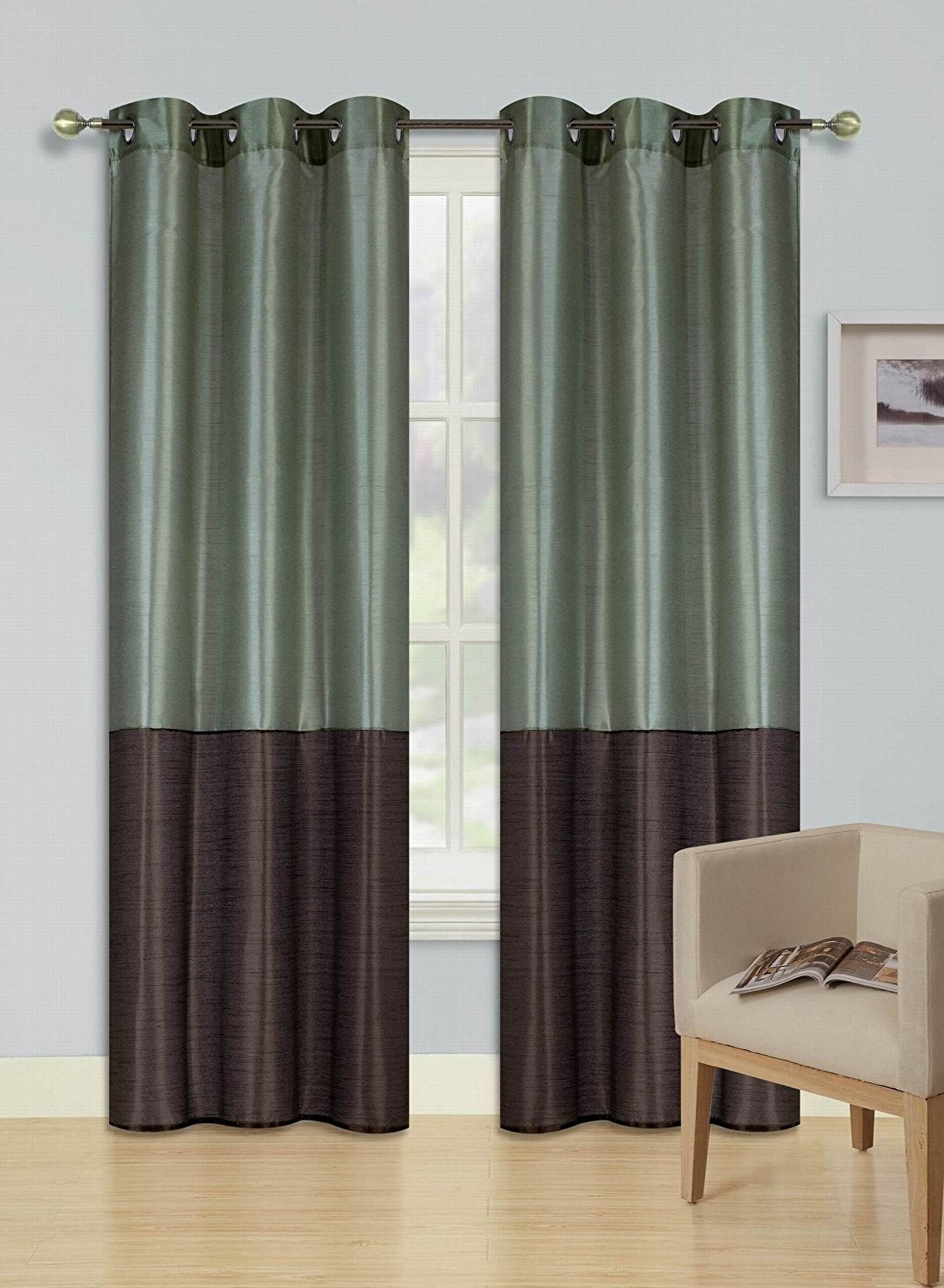 1PC New 2-TONE Window Curtain Grommet Panel Lined Blackout EID SILVER GREY BROWN 