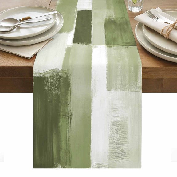 Sage Green Geometric Table Runner - 120 Inch Long, Kitchen Dining Table Runner Dresser Scarves, Watercolor Ombre Modern Abstract Art Farmhouse Decor for Coffee Tables Wedding Party Banquet